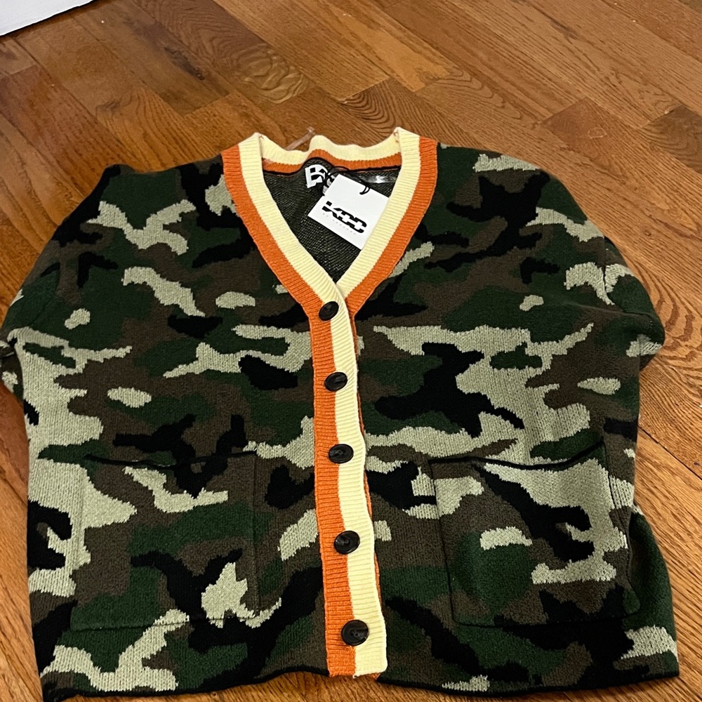 KBB by Kahlana Camouflage Cardigan Sweater - Green and Orange